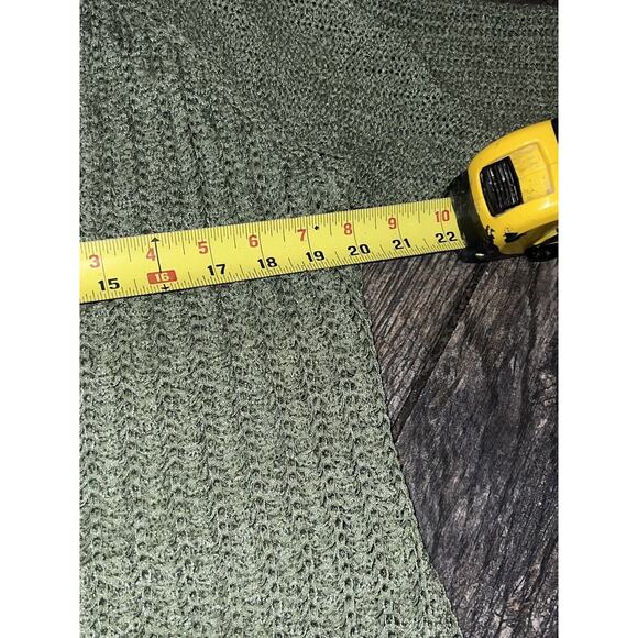 Coldwater Creek Green 3/4 Sleeve Open Front Sweater L Woven EUC Stretch - Picture 4 of 7